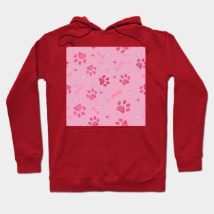 Pink paw prints pattern with bones Hoodie